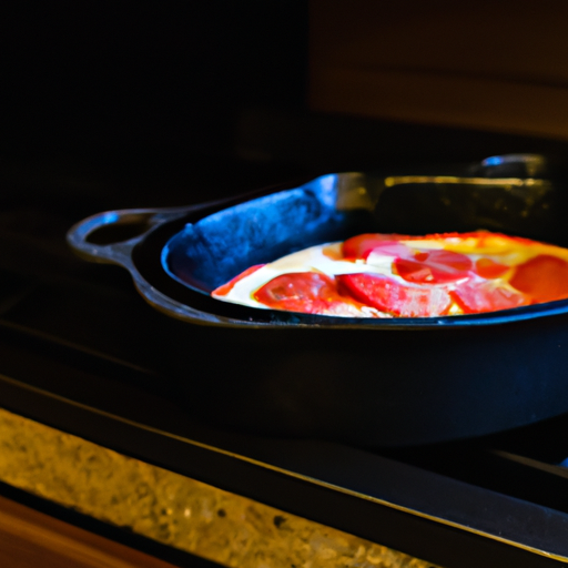 A seasoned cast iron Dutch oven, perfect for making pizza